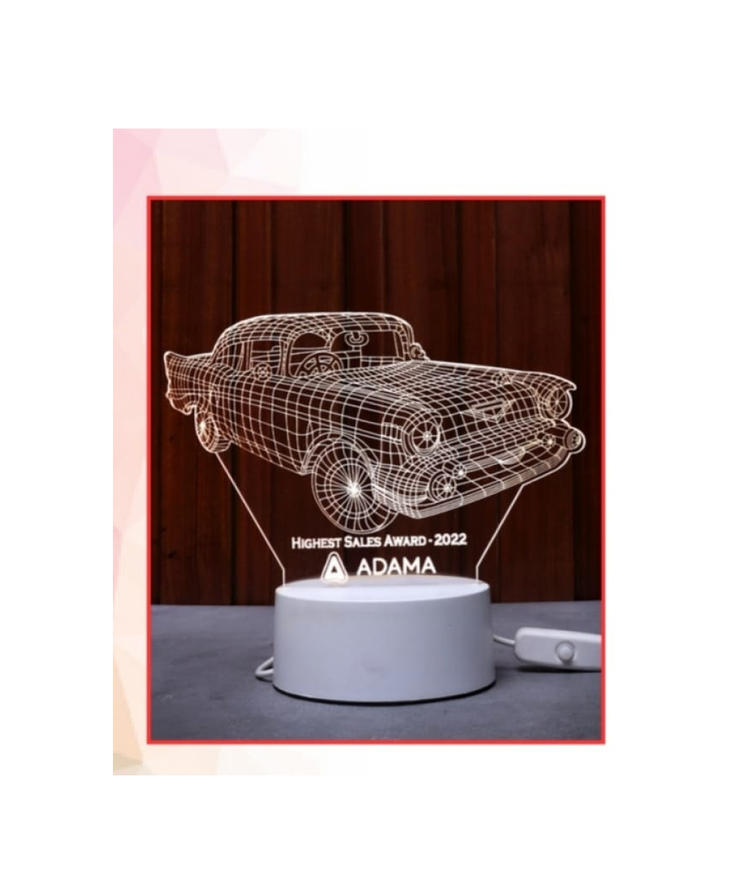 MG-TM72 - Acrylic trophy with LED Base(warm white)(3D Car)(Only LED Base with attached USB wire