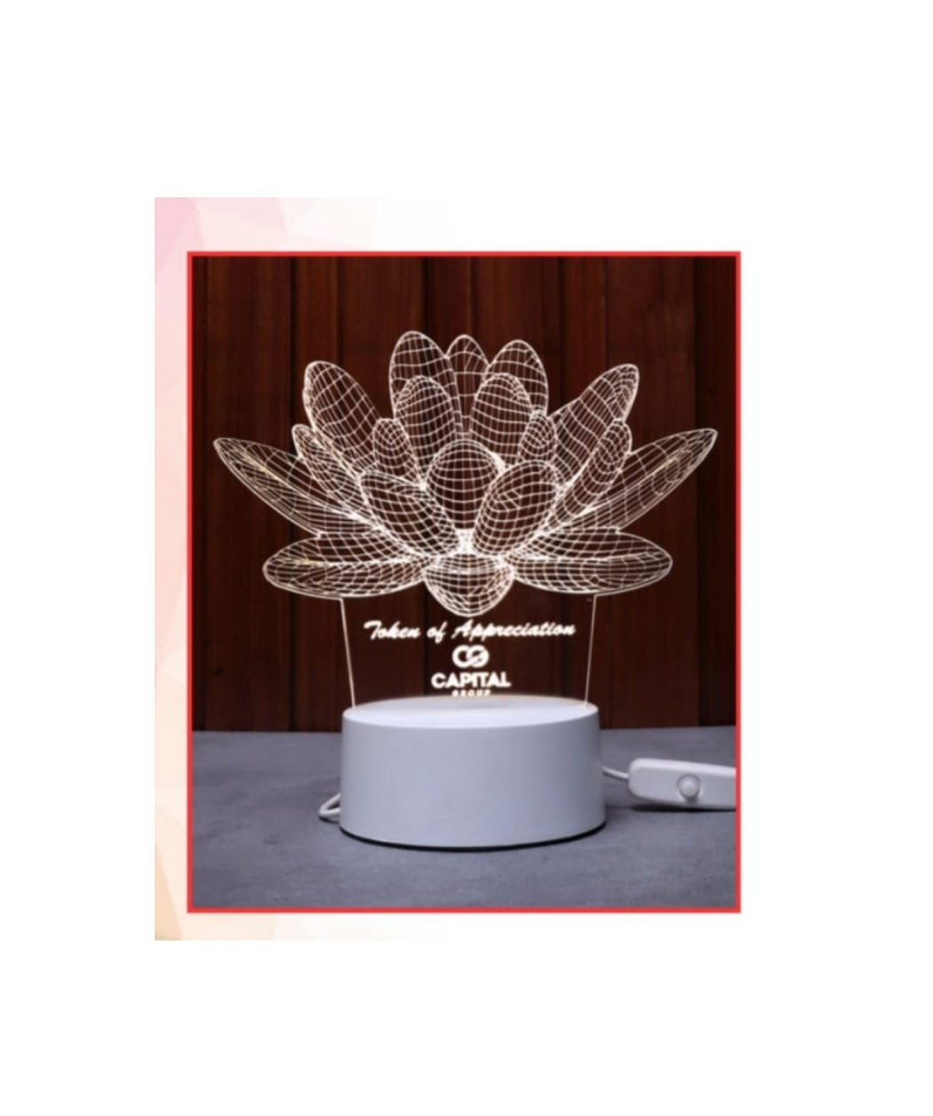 MG-TM69 - Acrylic trophy with LED Base(warm white)(3D Flower)(Only LED Base with attached USB wire