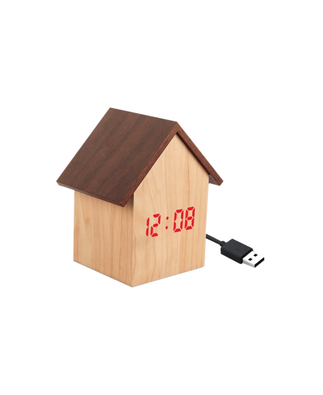 MG- GA46 - Hut Shape Wooden LED Clock With Temperature And Sound Sensor | Dual Power (Battery / USB)