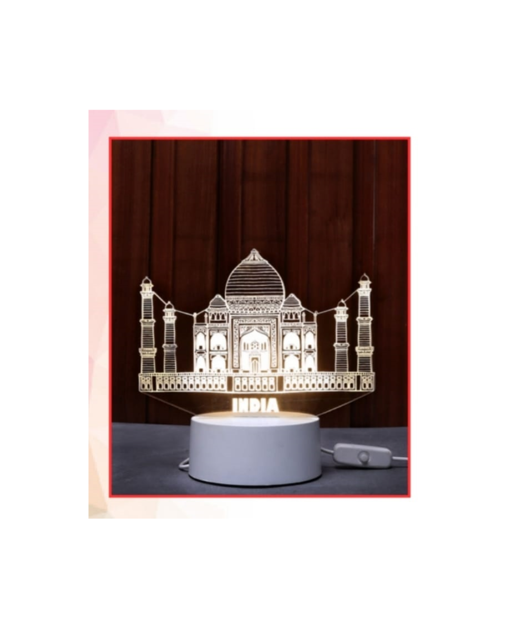 MG-TM68 - Acrylic trophy with LED Base(warm white)(Taj Mahal)(Only LED Base with attached USB wire