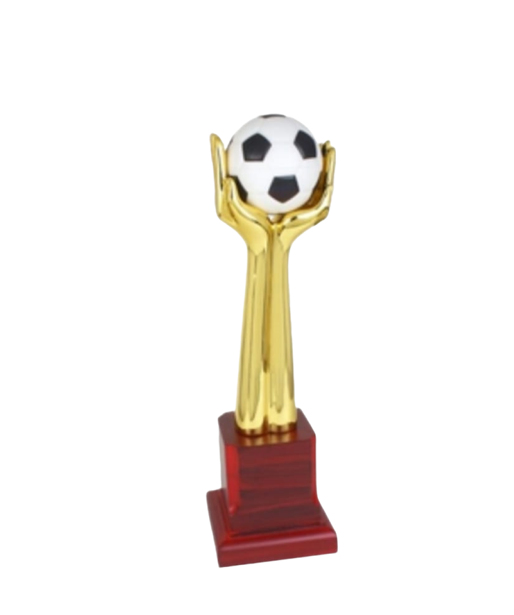 MG-TM12 -Trophy with Resin Hands holding Football with solid wooden base