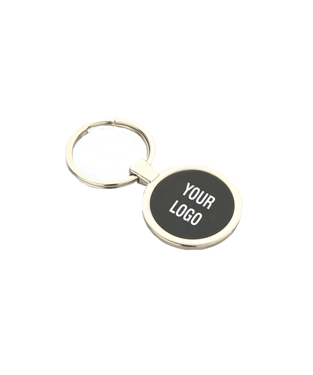 MG-I01 – Round Metal Keychain With Black Plate (Double Side Branding Area)