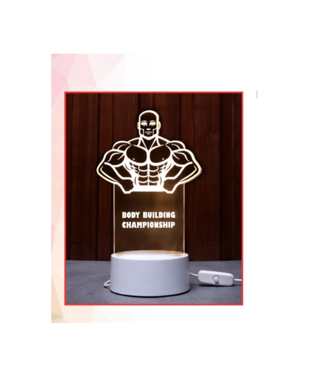 MG-TM71 - Acrylic trophy with LED Base(warm white)(Body Builder)(Only LED Base with attached USB wire